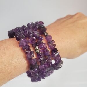 Amethyst Chips Spiral Cuff Bracelet Gemchip Polished Stones Beach Festival